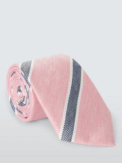 John Lewis Silk Blend Bold Stripe Tie, Blue/Pink
