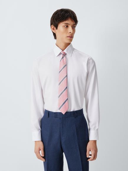 John Lewis Silk Blend Bold Stripe Tie - view 2, Blue/Pink