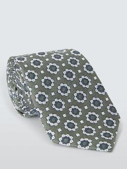 John Lewis Silk Foulard Pattern Tie, Green, Green
