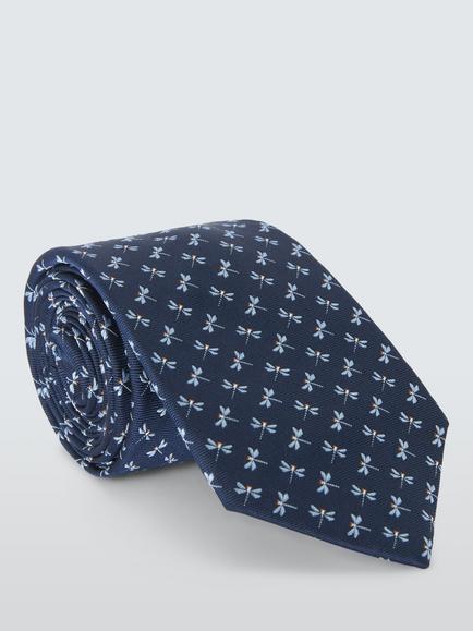 John Lewis Dragonfly Silk Tie, Navy, Navy