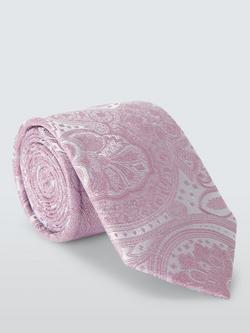 John Lewis Silk Paisley Tie & Pocket Square Set, Light Pink