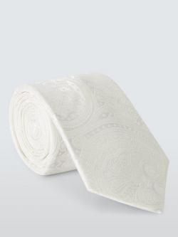 John Lewis Silk Paisley Tie & Pocket Square Set, White
