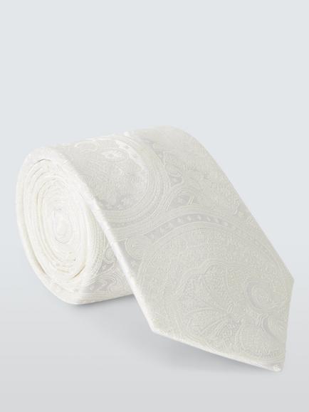John Lewis Silk Paisley Tie & Pocket Square Set, White