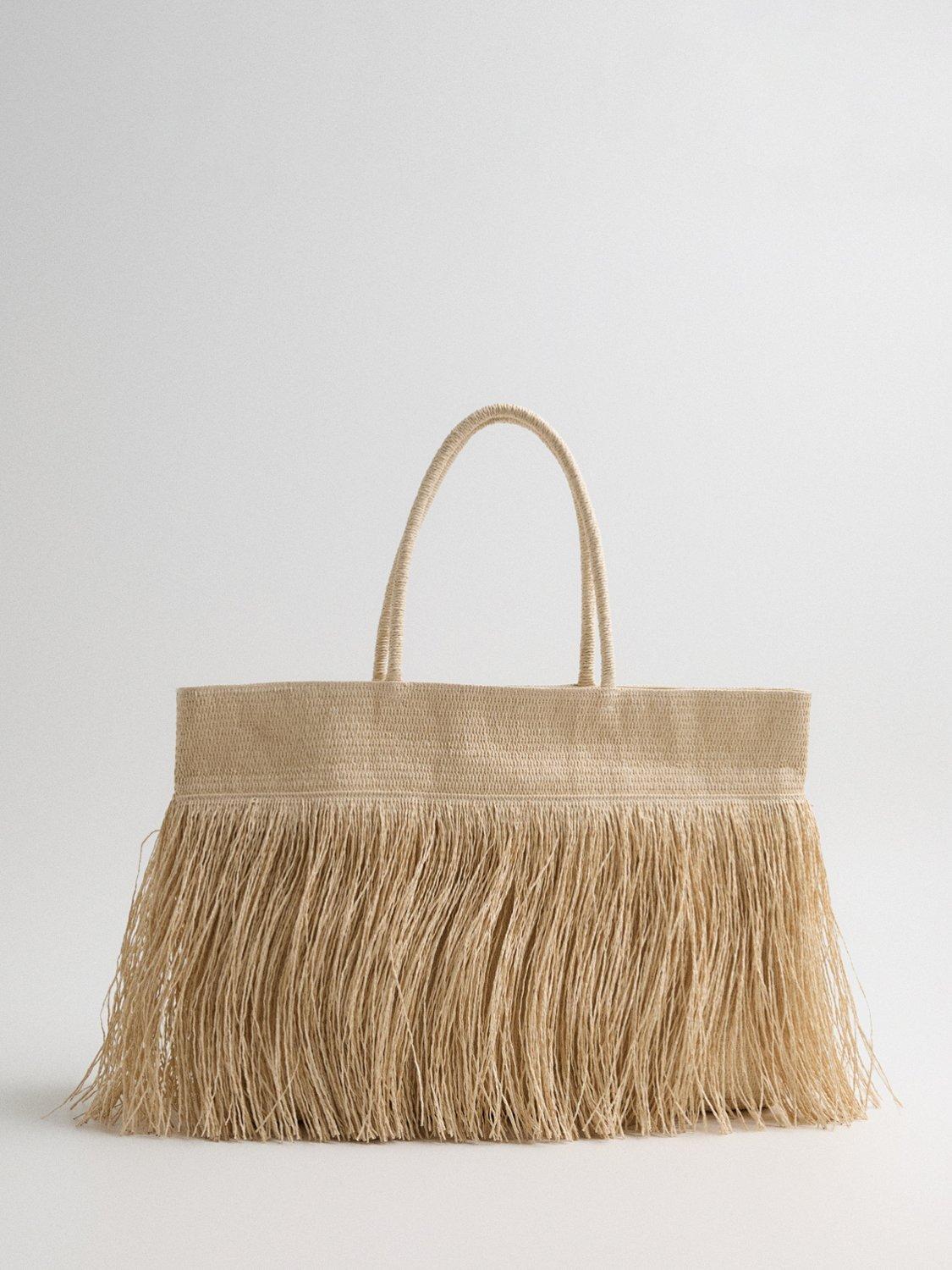 Product image 1 of 7, which shows Mango Natural Fibre Shopper Bag, Light Beige