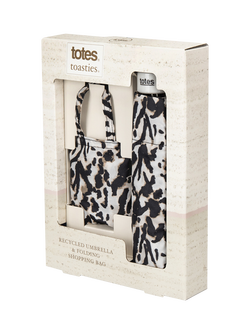 totes Animal Supermini Umbrella & Matching Shopper Bag, White/Multi - view 2, White/Multi