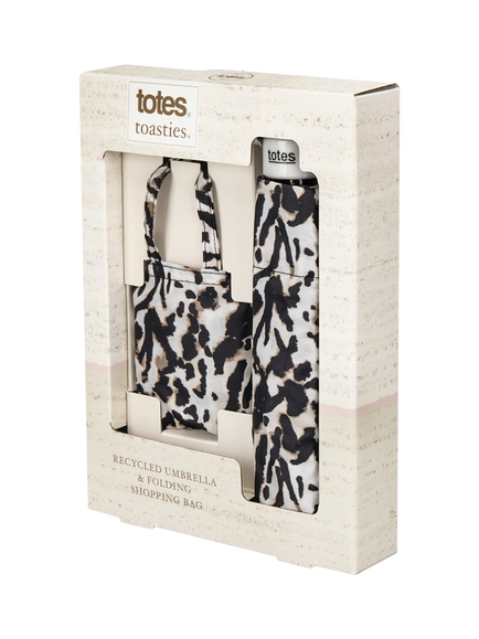 totes Animal Supermini Umbrella & Matching Shopper Bag, White/Multi - view 2, White/Multi