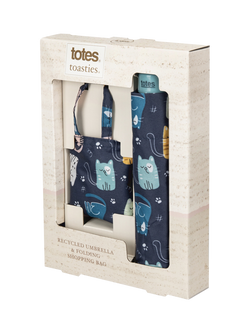 totes Cat Supermini Umbrella & Matching Shopper Bag, Blue - view 2, Blue