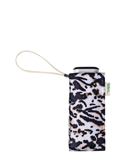 totes Compact Flat Animal Print Umbrella, White/Multi - view 2, White/Multi
