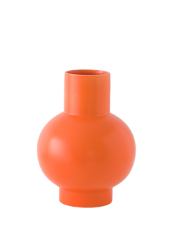 raawii Strøm Small Earthenware Vase, H16cm, Vibrant Orange, Vibrant Orange