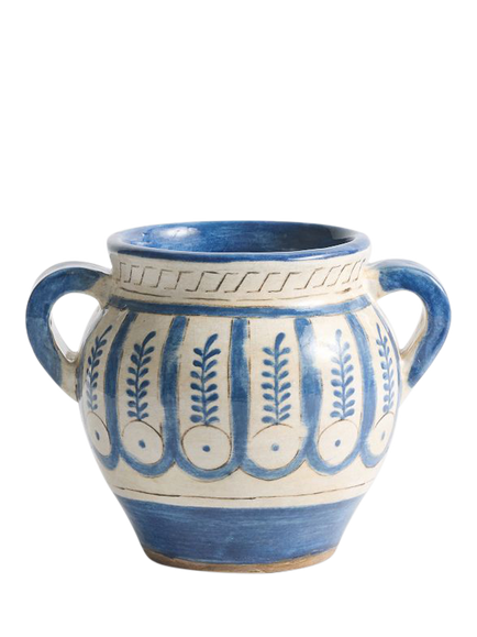 Pottery Barn Patterned Terracotta Clay Vase, H18cm, Blue/Ivory, Blue