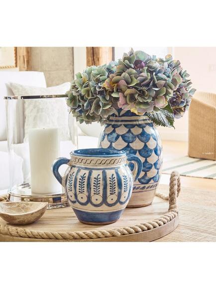 Pottery Barn Patterned Terracotta Clay Vase, H18cm, Blue/Ivory - view 2, Blue