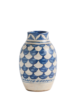 Pottery Barn Patterned Terracotta Clay Vase, H31cm, Blue/Ivory, Blue