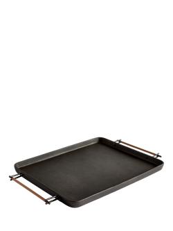 Pottery Barn Beltic Rectangular Aluminium Tray with Leather Wrap Handles, Bronze, Bronze