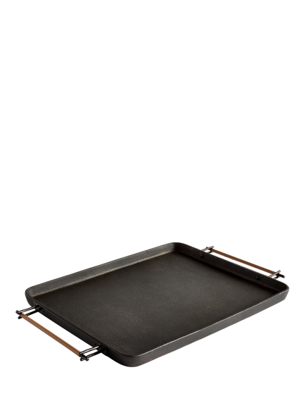 Pottery Barn Beltic Rectangular Aluminium Tray with Leather Wrap Handles, Bronze, Bronze