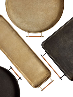 Pottery Barn Beltic Round Aluminium Tray with Leather Wrap Handles, Brass - view 2, Brass