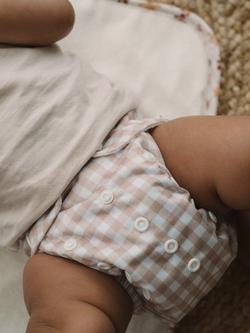 Modern Cloth Nappies Reusable Nappy, Gingham Taupe, One Size - view 2, Gingham Taupe