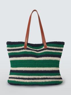 John Lewis Knitted Cotton Tote Bag, Multi - Grn/ Nvy, Multi - Grn/ Nvy