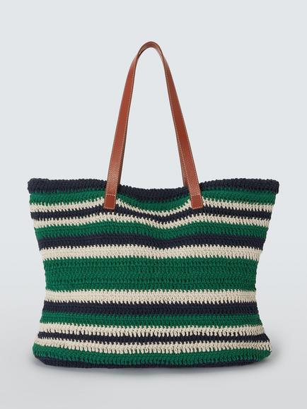John Lewis Knitted Cotton Tote Bag, Multi - Grn/ Nvy, Multi - Grn/ Nvy