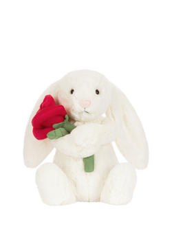 Jellycat Bunny with Rose Soft Toy, Cream - view 2, Cream
