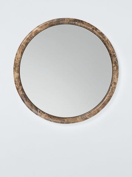John Lewis Marble Round Wall Mirror, 50cm, Natural Brown Marble