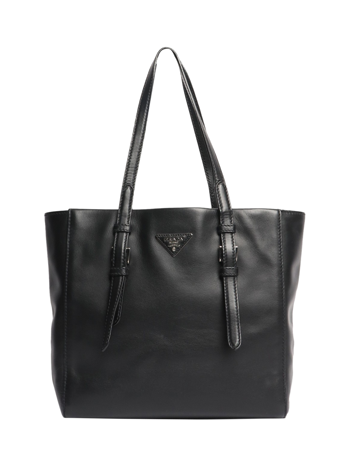 Product image 1 of 7, which shows Pre-loved Prada Leather Silver Hardware Tote Bag, Black