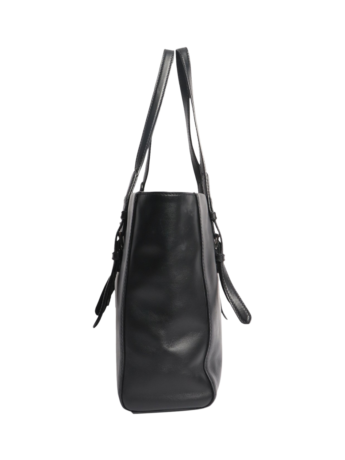 Product image 2 of 7, which shows Pre-loved Prada Leather Silver Hardware Tote Bag, Black