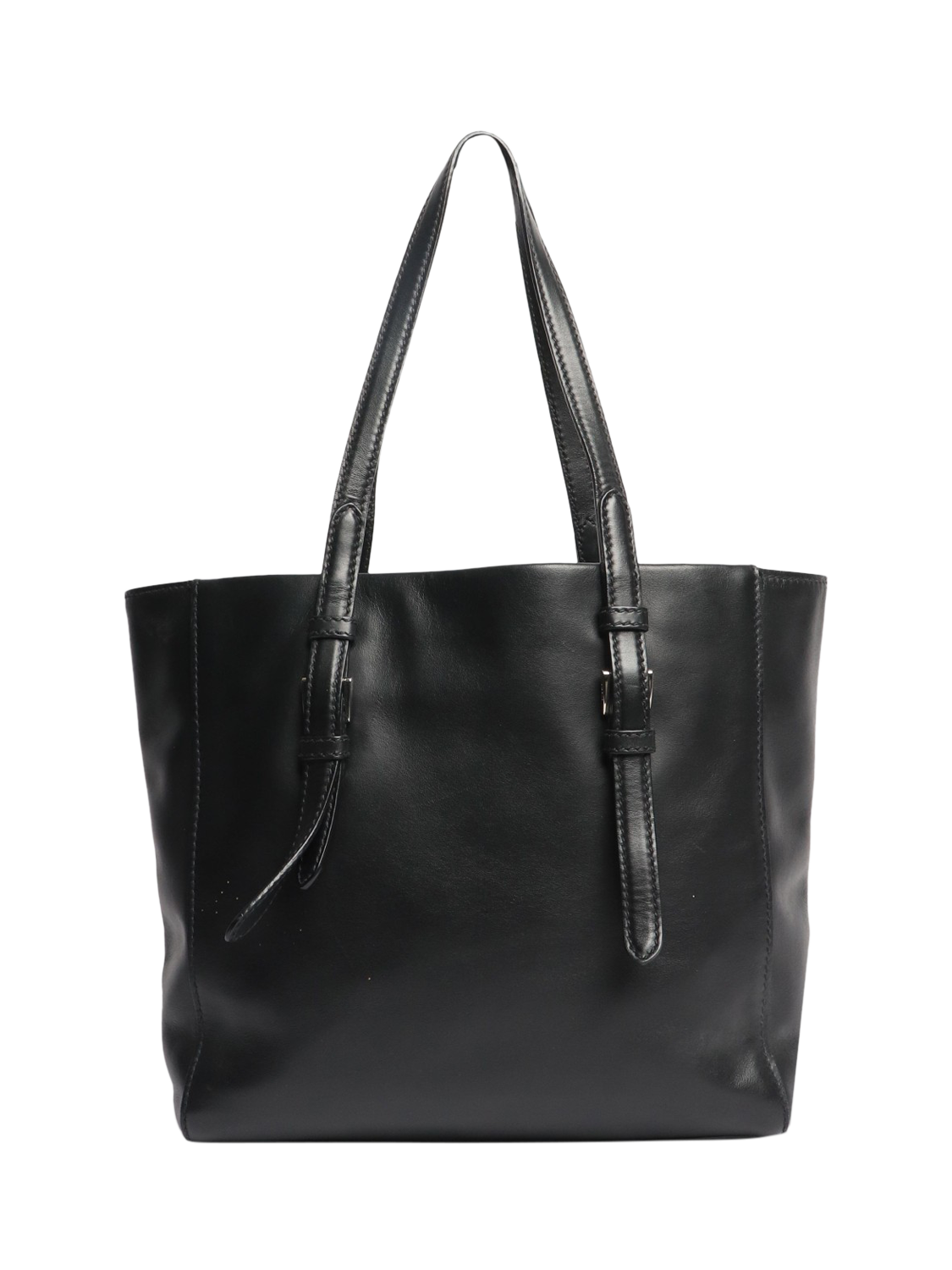 Product image 3 of 7, which shows Pre-loved Prada Leather Silver Hardware Tote Bag, Black