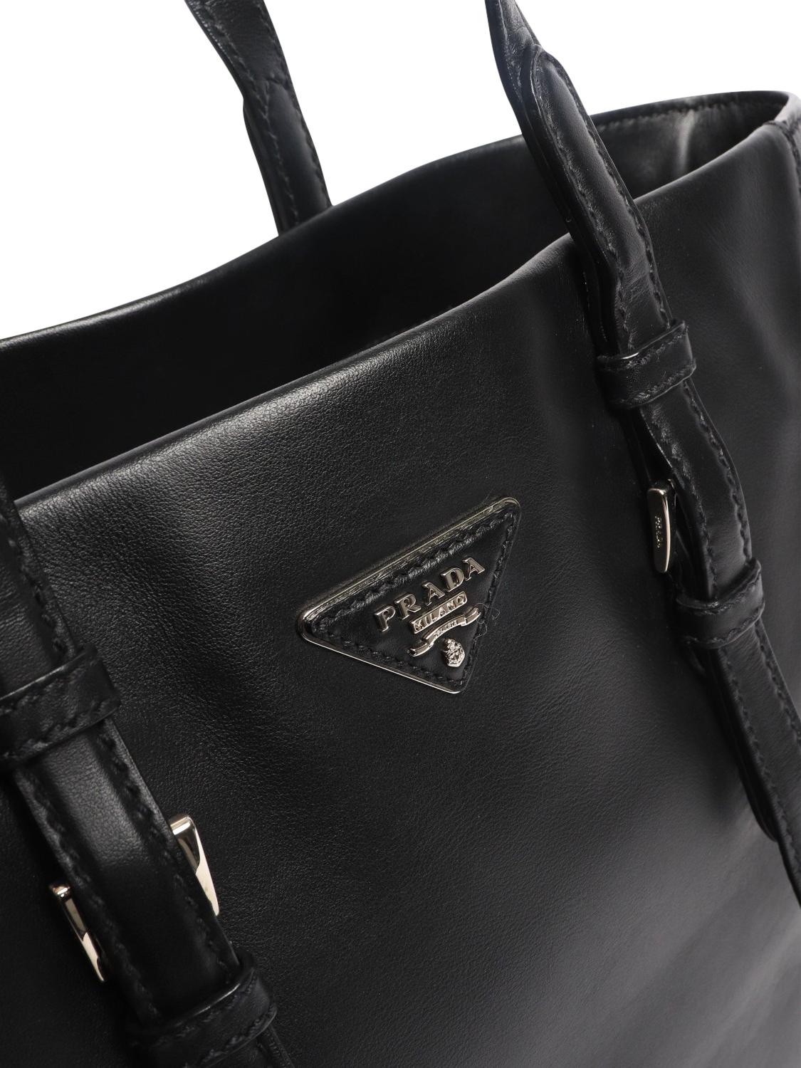 Product image 5 of 7, which shows Pre-loved Prada Leather Silver Hardware Tote Bag, Black
