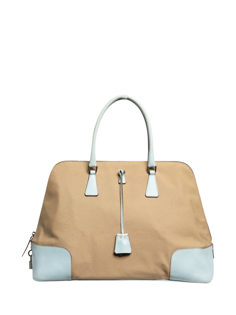 Product image 2 of 10, which shows Pre-loved Prada Canvas Silver Hardware Top Handle Bag, Blue