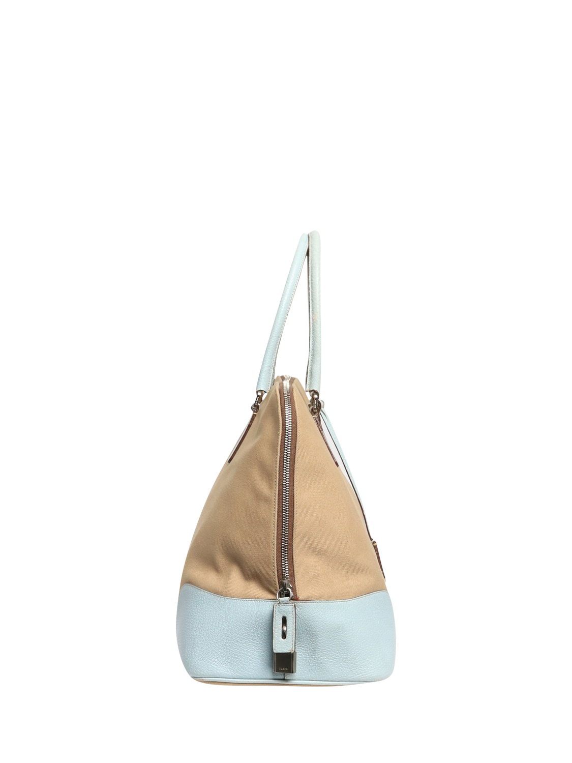 Product image 3 of 10, which shows Pre-loved Prada Canvas Silver Hardware Top Handle Bag, Blue