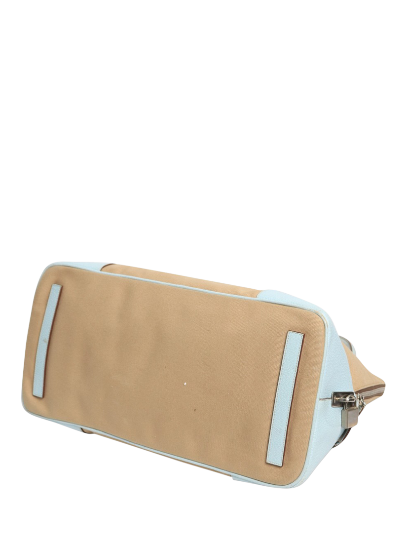 Product image 4 of 10, which shows Pre-loved Prada Canvas Silver Hardware Top Handle Bag, Blue