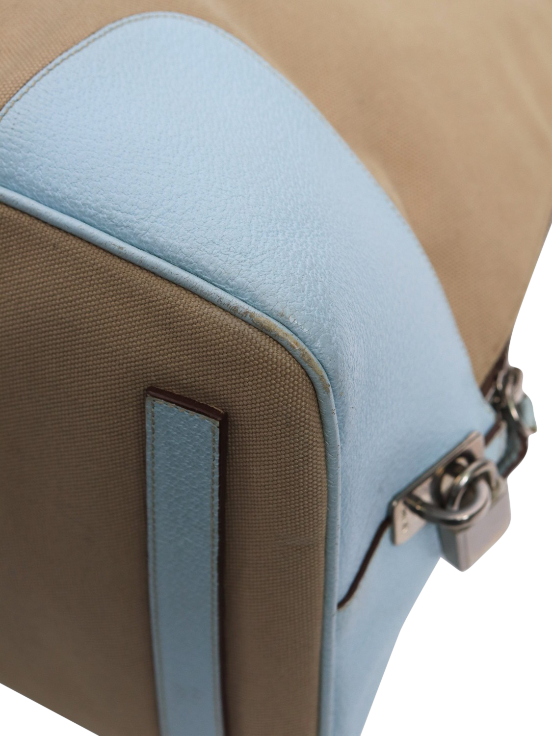Product image 5 of 10, which shows Pre-loved Prada Canvas Silver Hardware Top Handle Bag, Blue