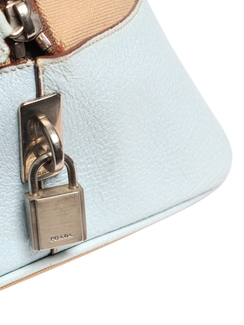 Product image 6 of 10, which shows Pre-loved Prada Canvas Silver Hardware Top Handle Bag, Blue