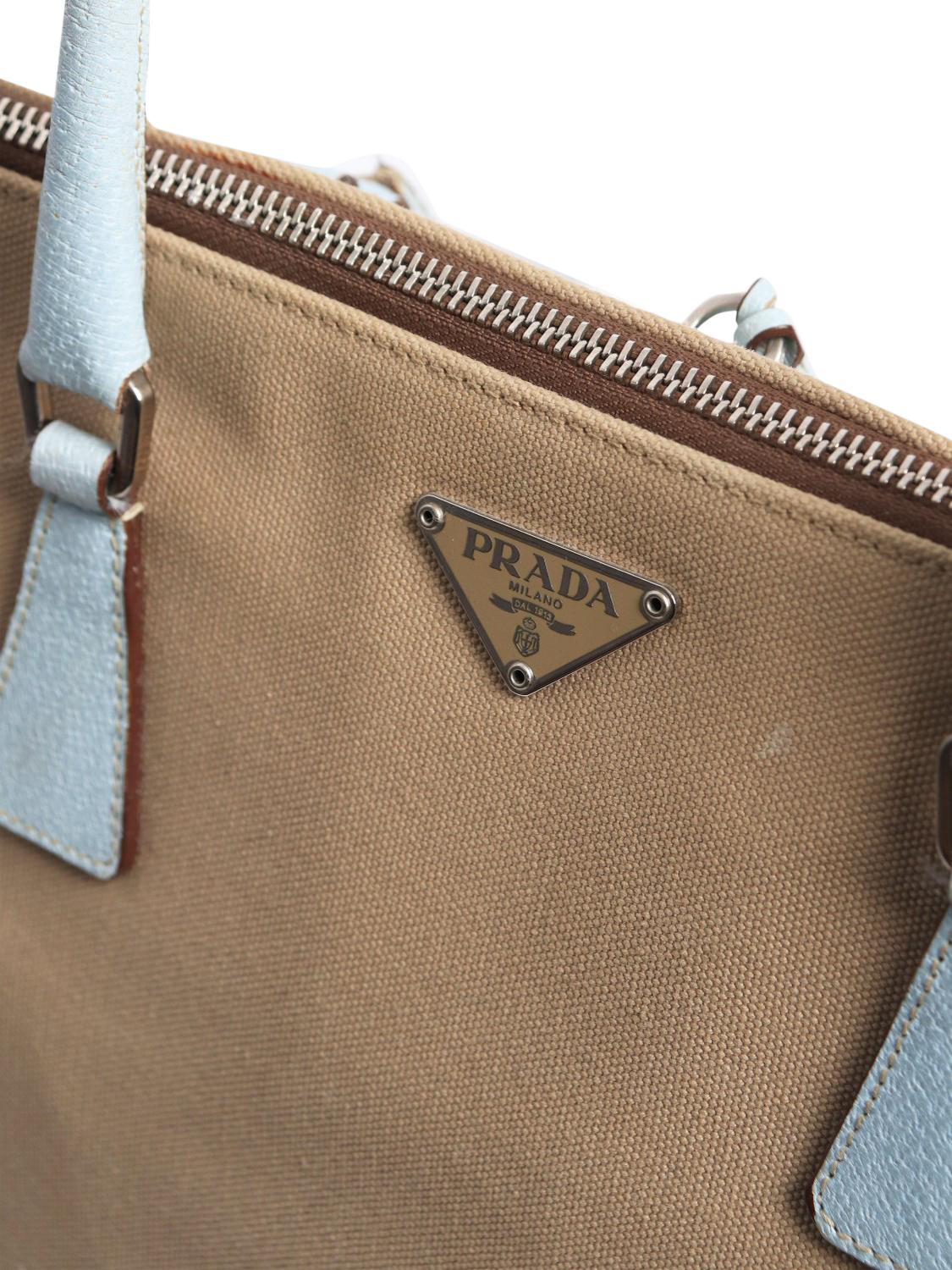 Product image 8 of 10, which shows Pre-loved Prada Canvas Silver Hardware Top Handle Bag, Blue