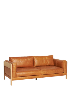 John Lewis OUTLET Nest Grand 4 Seater Leather Sofa, Light Leg, Like New, Butterscotch Leather, Butterscotch Leather