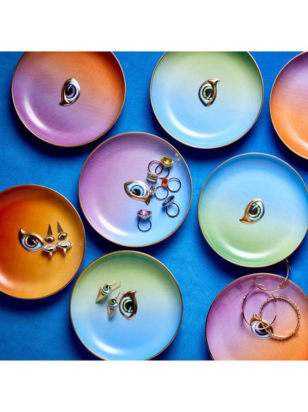 L'OBJET Lito Porcelain Plate, 13cm, Green/Blue - view 2, Green/Blue