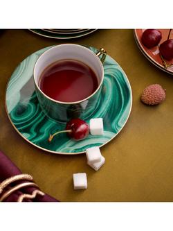 L'OBJET Malachite Porcelain Cups & Saucers, Set of 2, Green/Gold - view 2, Green