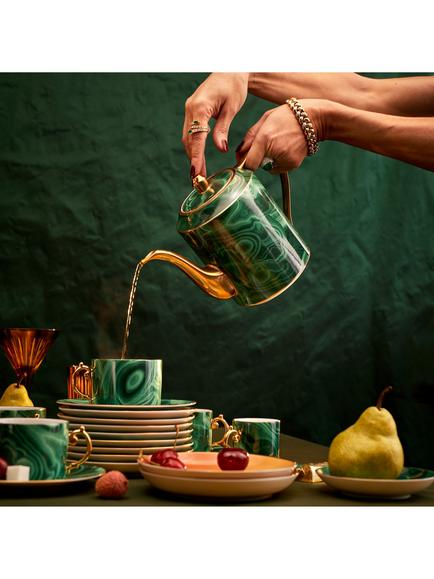 L'OBJET Malachite Porcelain Teapot, 1.1L, Green/Gold - view 2, Green