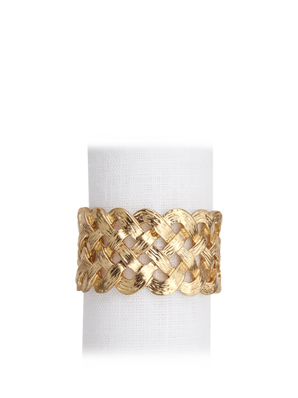 L'OBJET Braid Brass Napkin Rings, Set of 4, Gold Plated, Gold