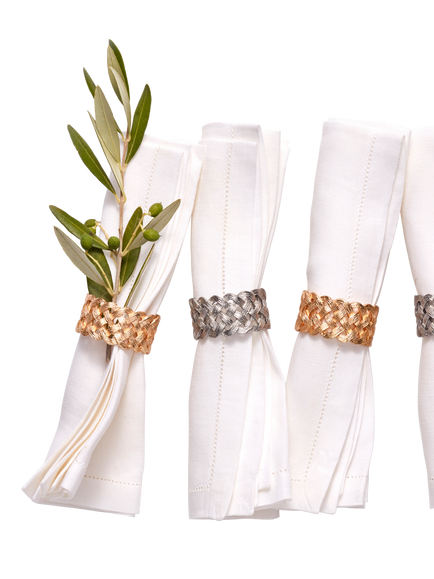 L'OBJET Braid Brass Napkin Rings, Set of 4, Gold Plated - view 2, Gold