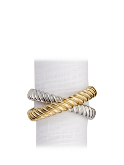 L'OBJET Deco Twist Brass Napkin Rings, Set of 4, Gold/Platinum, Gold / Silver