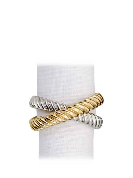 L'OBJET Deco Twist Brass Napkin Rings, Set of 4, Gold/Platinum, Gold / Silver