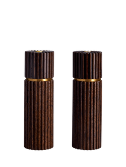 L'OBJET Ionic Carved Wood Salt & Pepper Mills, Set of 2, Oak, Oak
