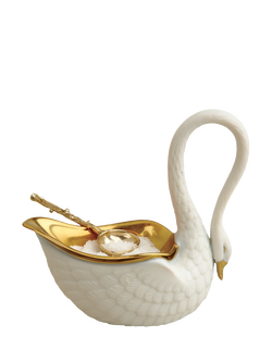 L'OBJET Swan Porcelain Salt Cellar, Gold/White, Gold / White