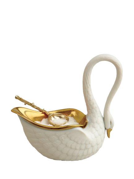 L'OBJET Swan Porcelain Salt Cellar, Gold/White, Gold / White