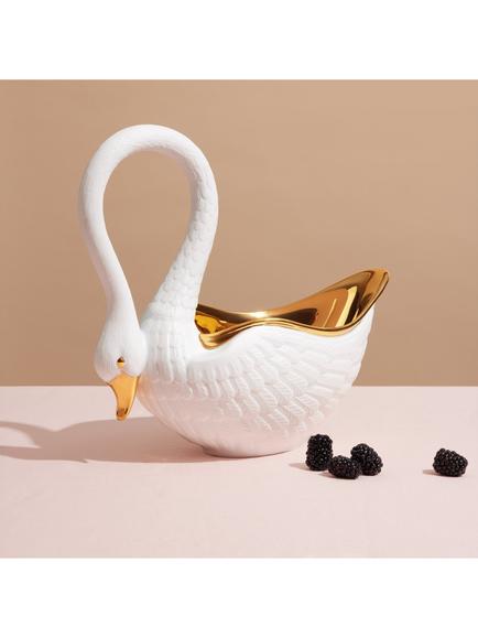 L'OBJET Swan Decorative Porcelain Bowl, Gold/White - view 2, Gold / White