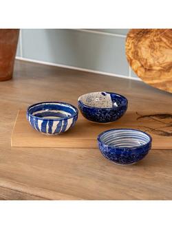 Selbrae House Artisan Stoneware Dip Bowls & Oak Wood Serving Board, 53cm, Blue/Natural - view 2, Multi