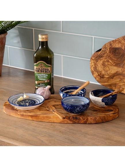 Selbrae House Artisan Oil & Garlic Stoneware Bowls with Olive Wood Spoons Set - view 2, Multi