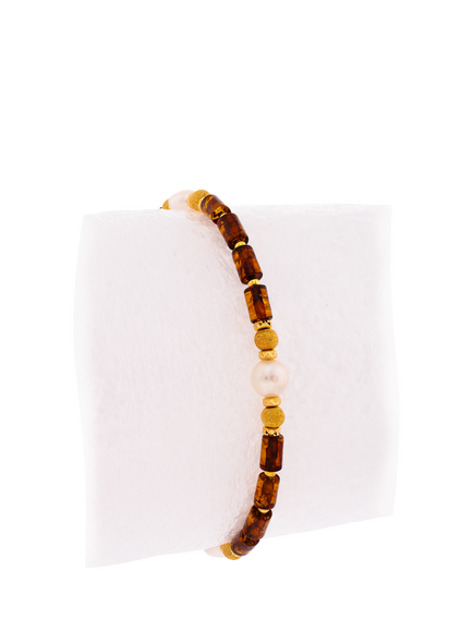Be-Jewelled Baltic Natural Bead Elements Bracelet, Gold/Cognac - view 2, Gold/Cognac