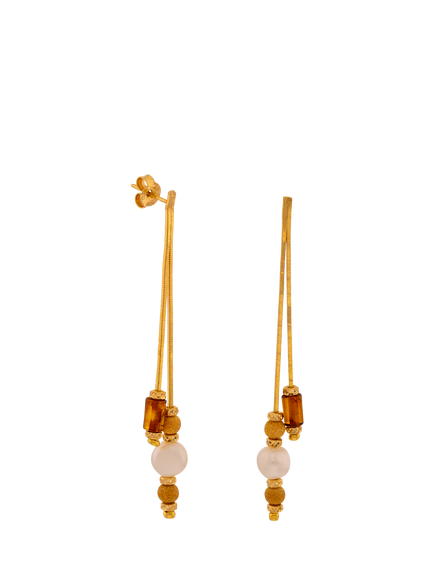 Be-Jewelled Baltic Natural Chain Drop Earrings, Gold/Cognac, Gold/Cognac